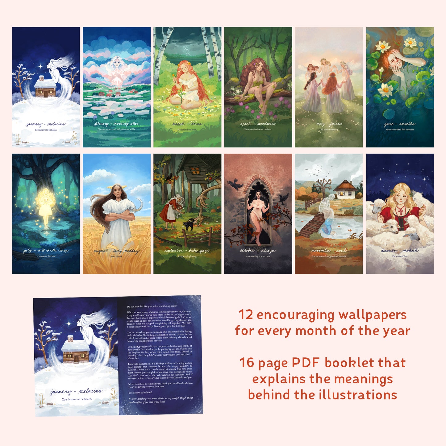 Digital download - Slavic mythology women wallpapers and booklet